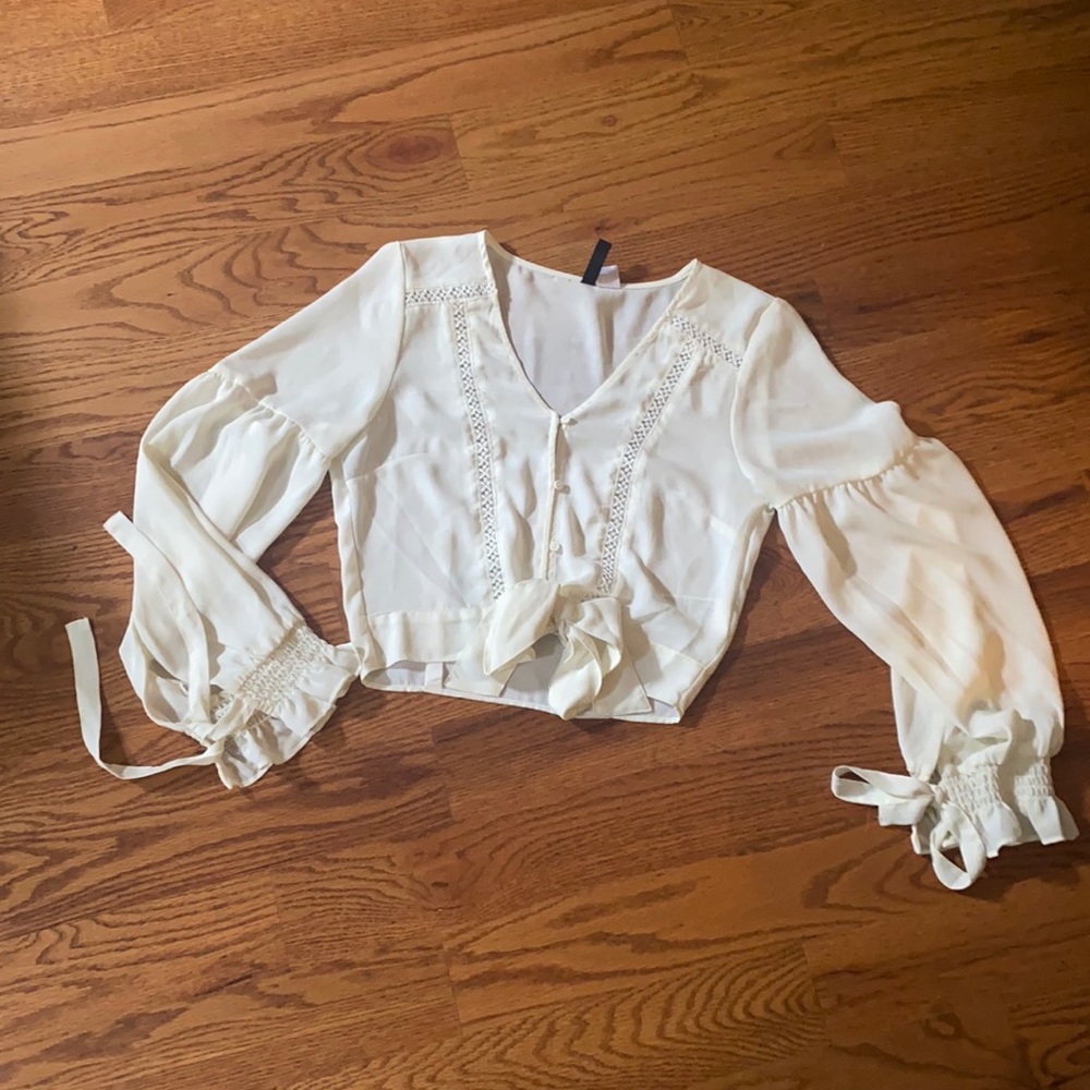 Off White DIVIDED tie front cropped blouse